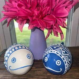 2 New Ceramic Fish Figurine, Blue White Fish Statue, Decorative Tabletop Fish